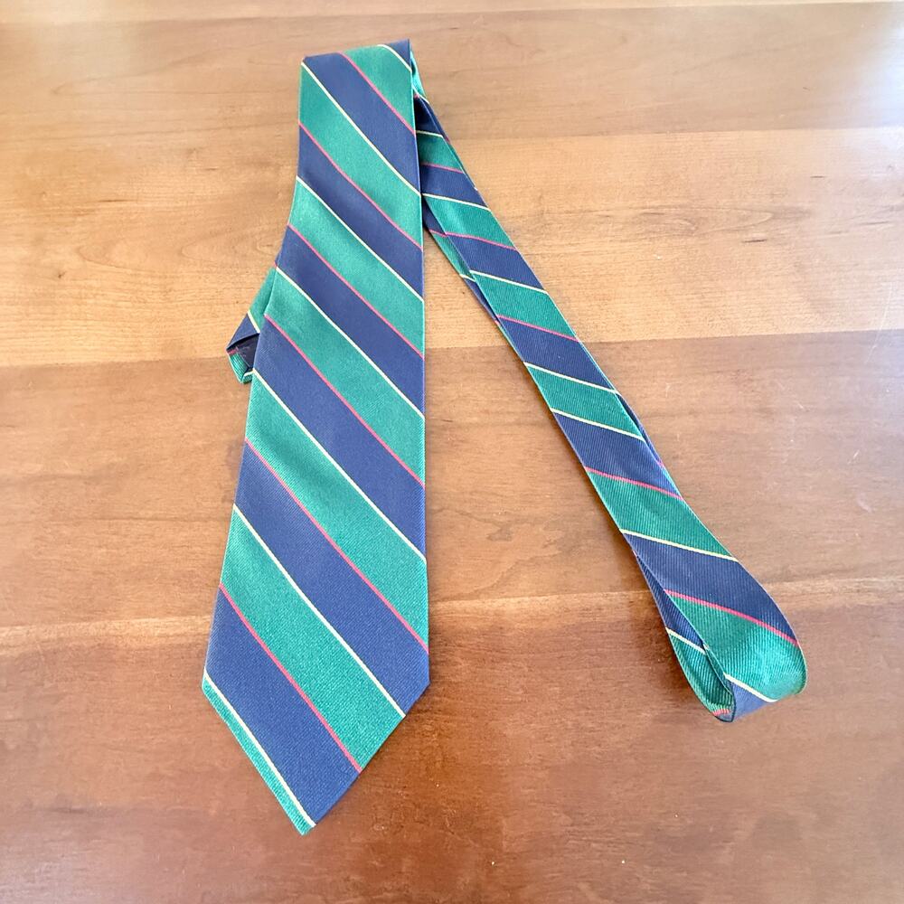 Brooks Brothers 346 Green & Navy Striped Silk Tie